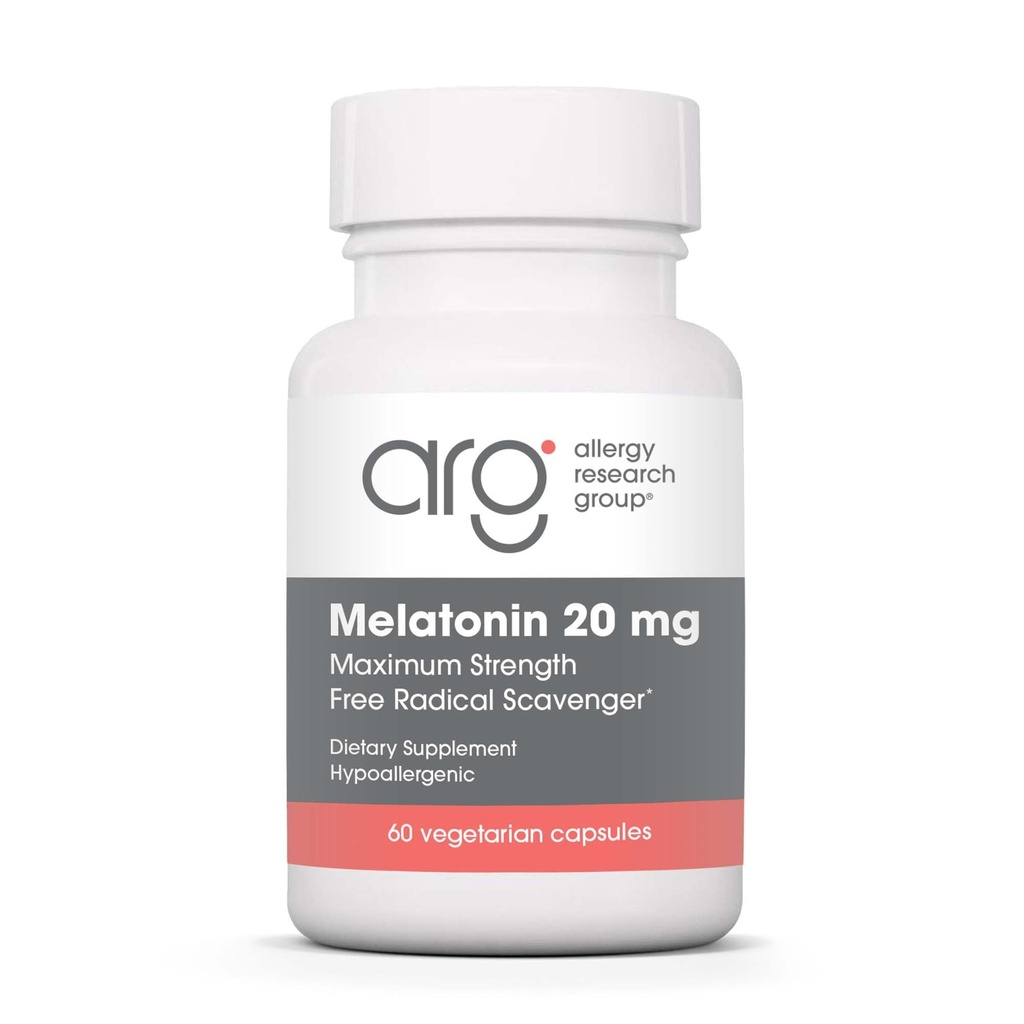Alerji Araştırma Grubu Melatonin 20 mg - Pure Melatonin, Yetişkinler için Ekstra Güç, Uyku Yardımı, Yüksek Dose, Vegetarian Capsules - 60 Count