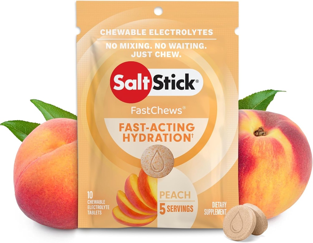 SaltStick Redchew Electrolyte Rehidrasyon için Tabletler, 10 Tabletten Packet, Peach, 10 Count (7201761)