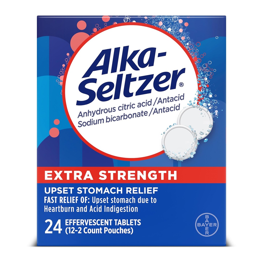 Alka-Seltzer Ekstra Güçlü Kalpburn Yardımı Effervescent Antacid Tabletleri, Hızlı İndigestasyon Yardımı, 24 Cttzer Ekstra Güçlü Kalp