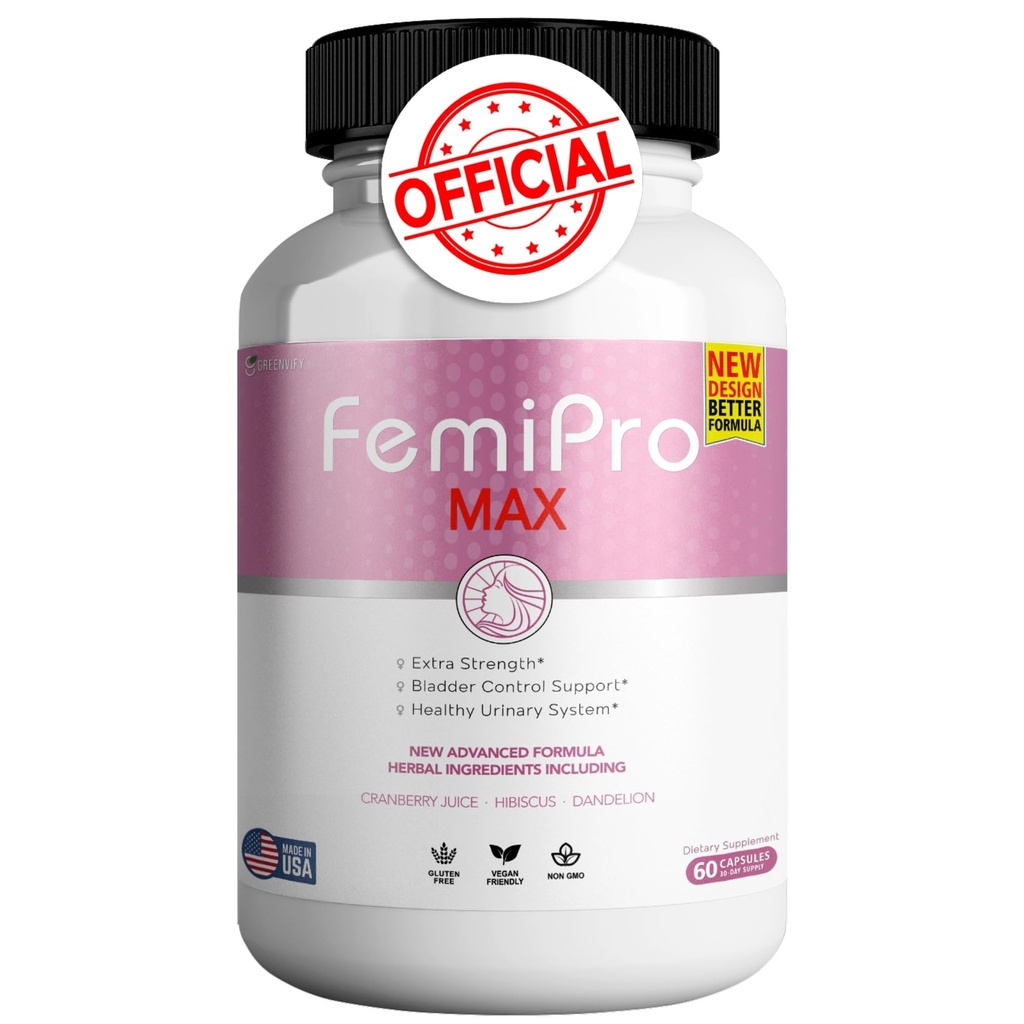 FemiPro MAX Women's Urinary Support Supplement, 60 Capsules, Ekstra Güçlü Bladder Control with Cranberry, Hibiscus, Dandelion, Vegan, Gluten Free (1)