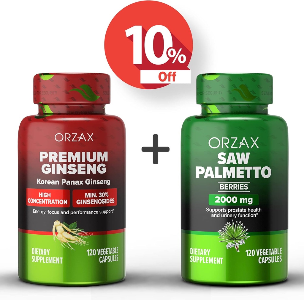 ORZAX Macintosh,% 30 Ginsenosides 120 Vegatable Capsules ve Saw Palmetto 2000 mg 120 Sebze Kapsülleri, Schen