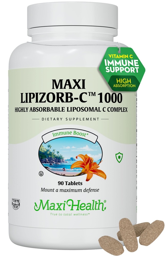 Maxi Health Liposomal Vitamin C 1000 mg Tabletleri Digestive Mix, Highly Absorbable High Dose VitaminC, Non GMO Kosher Vegetarian Doctor-Formated Immune Support Supplement (90 Count)