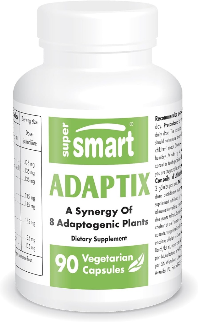 Supersmart Adaptix (Advanced Formula) - 8-in-1 Plant Extracts - Ashwagandha, Astragalus, Ginseng, Reishi | Non-GMO & Gluten Free - 90 Vegetarian Capsules