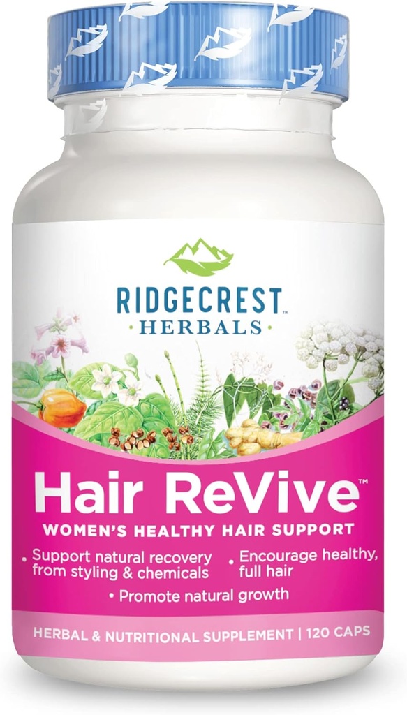 RidgeCrest Herbals Saç ReVive, Beslenme Saç Saçı C, Biotin (6000 C), çinko ve Bakır, Kadınlar için Saç Vitaminleri Sağlıklı Saçları Desteklemek, Cilt ve Nails (120 Caps, 30 Hizmet)