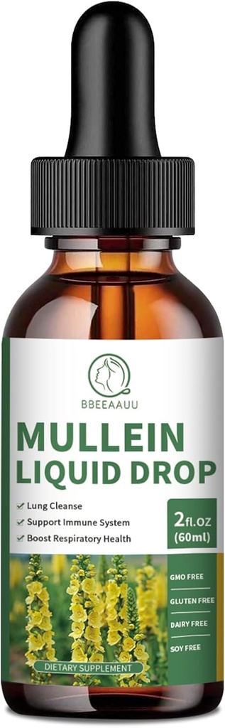 Lungs için Mullein Leaf Extract 1000MG for Respiratory, Immune & Digestion Support, Quercetin, Marshmallow, Elderberry, Black Cumin Tohum, Bromelain, Non-GMO, Vegan, 2 Fl Oz