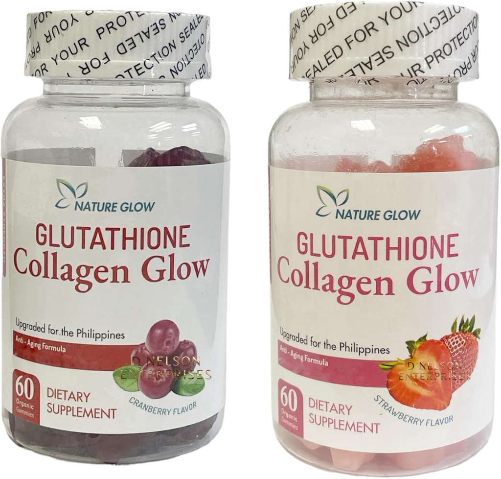 Doğa Glow Glutathione Collagen Glow, 60 Organik Chewable Gummies (Strawberry (1Bottle) & Cranberry (1 Şişe)
