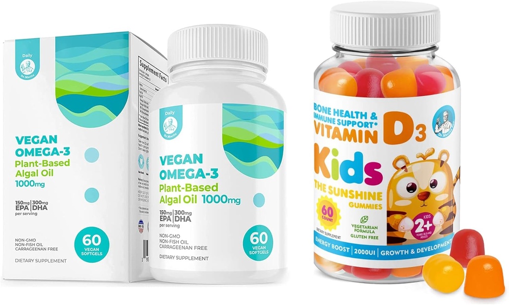 DR. MORITZ Vitamin D Gummies for Kids & Yetişkinler ve Vegan Omega 3 Softgels
