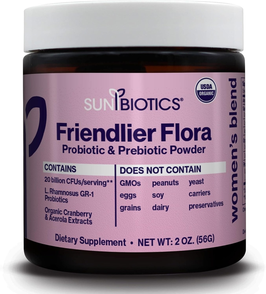 SUNBIOTICS Friendlier Flora - Women's Blend, 20 Milyar CFUs of 6 Probiyotik Strains, Women's Daily Digestive Vaginal & Immune Health, Non-GMO ve Gluten Free, 2 Ounce