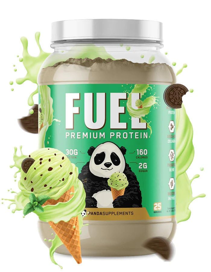 Yeraltı Bio Labs Panda Yakıt Premium Protein Whey,Hydrolyzed Collagen,Casein,Probiyotikler, Enzymes, Keto Friendly,Time Release, 25 Hizmetler (2.5 Pound, Mint Buz Çikolatası)