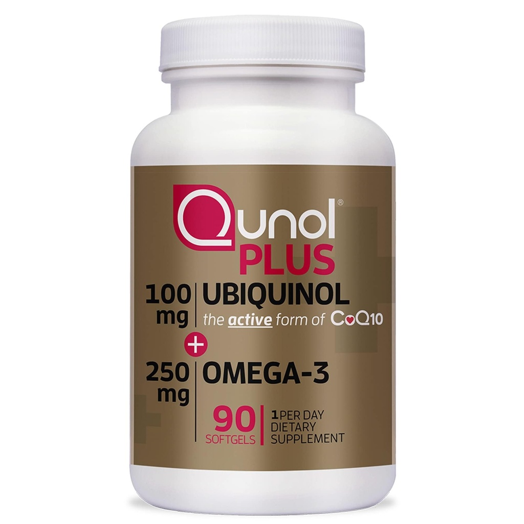 Qunol Plus Ubiquinol CoQ10 100mg with Omega 3 Fish Oil 250mg, Extra Strength Antioxidant Supplement, 90 Count