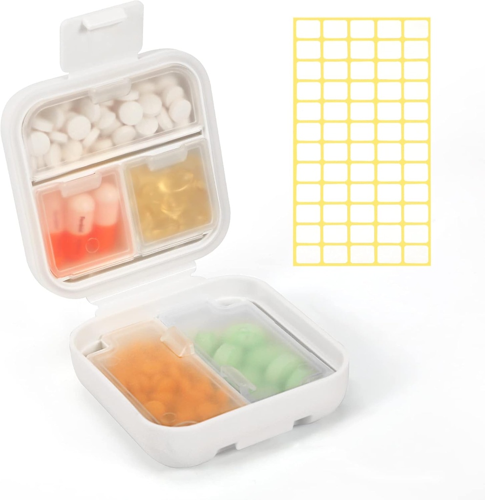 Dynippy Daily Pill Organizer 5tments Portatif Moisture Re Small Pill Case for Pocket Purse Travel Pill Box Portable Medicine Vitamin Fish Oil Holder (Beyaz)