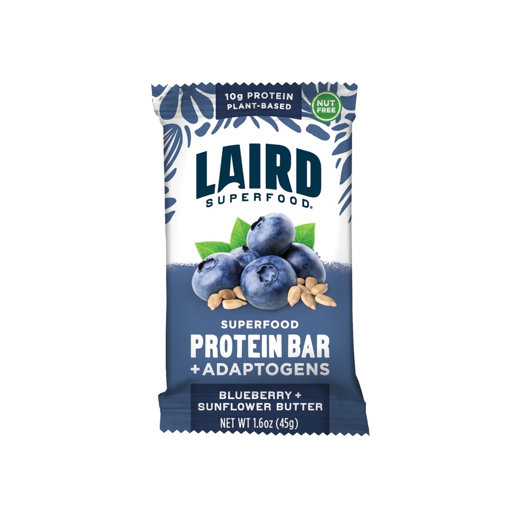 Laird Superfood Functional Protein Bars, Protein Bar but Better with Real Ingredients, Functional Mushrooms 10g Plant-Based Protein, 6g Fiber, Blueberry Sunflower Butter, 10 Count (Pack of 1)