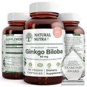 Doğal Nutra Ginkgo Biloba, Beyin ve Güçlendiricileri Geliştirir, Oksijen Akışını arttırır ve Beyin Fonksiyonlarını Destekleyebilir, Nerve Health, Vegan ve Gluten Free, (60) Capsules