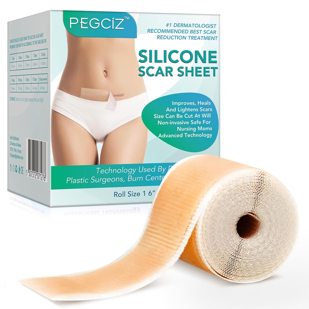 Silicone Scar Sheets, Silicone Scar Tape, Silicone Sheets for Scars, Scar Away Silicone Scar Sheets for Face, Acne, Keloid,Burns,Stretch Mark,C-Section Surgical Scars Removal (1.6" x 60"Roll-1.5M)