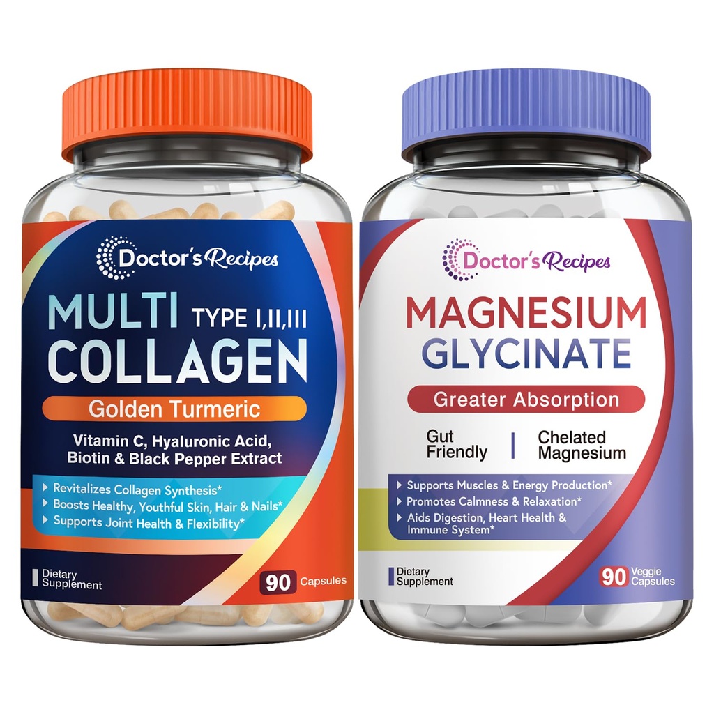 Doktor'un Çok Tarifleri Kolajn Kompleksi & Magnezyum Glycinate Sche, Whole Body Rejuvenation, Relax & Relief, Collagen Capsules 90 ct & Magnezyum Capsules 90 ct
