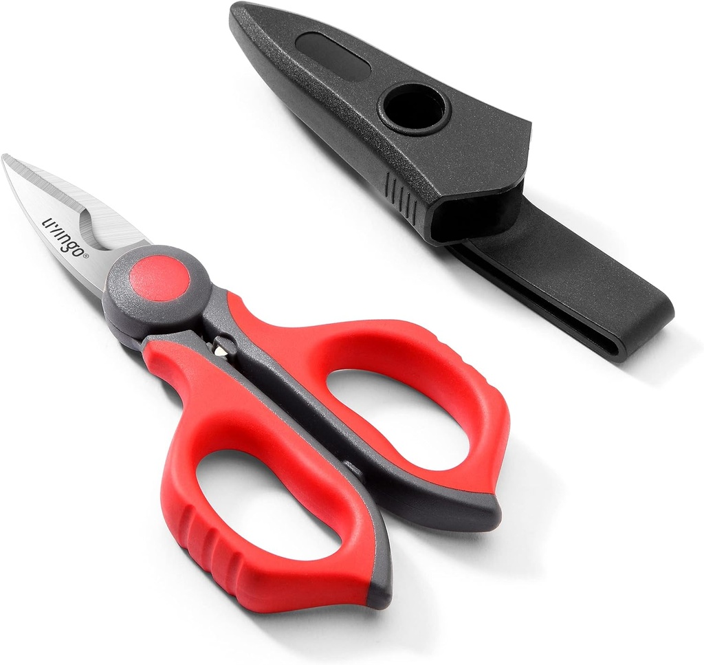 LIVINGO Electrician Scissors: 6 Perfect Sharp Heavy Duty Wire Shears - Paslanmaz Çelik Serrated Notch Blade with Belt Clip, Stripper Fiber Optik, Crimping Alüminyum Copper Soft Kablo Hattı Line
