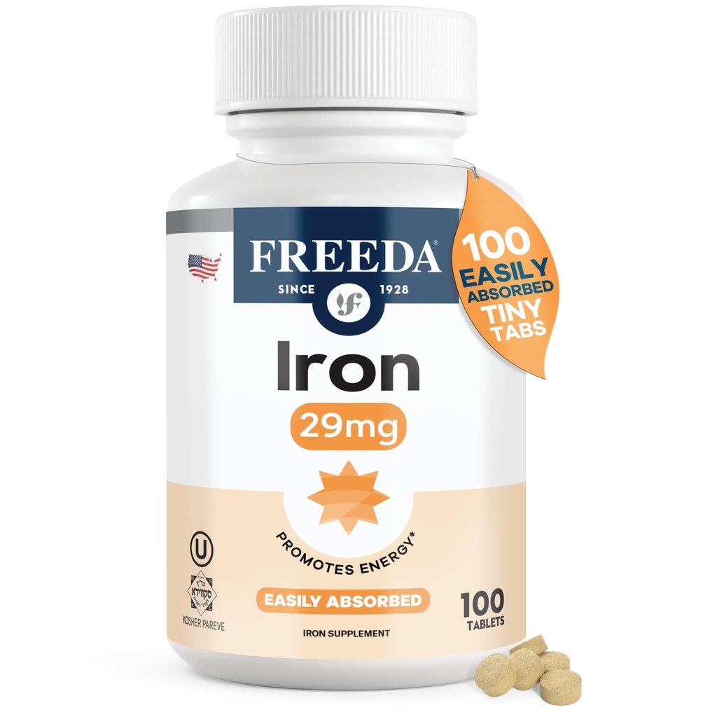 Freeda Ferrous Fumarate – Enerji ve Kızıl Kan Hücre Desteği için Nazi Demir Tabletleri, Kosher, Vegan, Easy-to-Swallow, Women & Men (100 Tabletler için ideal)