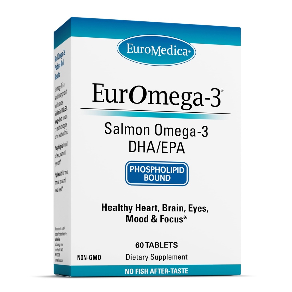 EuroMedica EurOmega-3 - EPA & DHA ile Diyetsel Tamam - Beyin ve Kalp Sağlığı Desteği için Omega-3 Tabletleri - Essential Fatty Acids & Peptides ile Beslenme Tamamı - 60 Tabletler