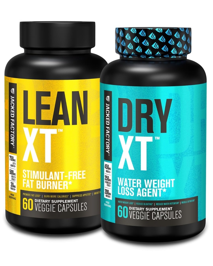 Jacked Factory Stim-Free Kilo Kayıpı - Lean XT Stim-Free Fat Burner ve Kuru XT Su Pilleri Bloating Reduce (30 Day Supply)