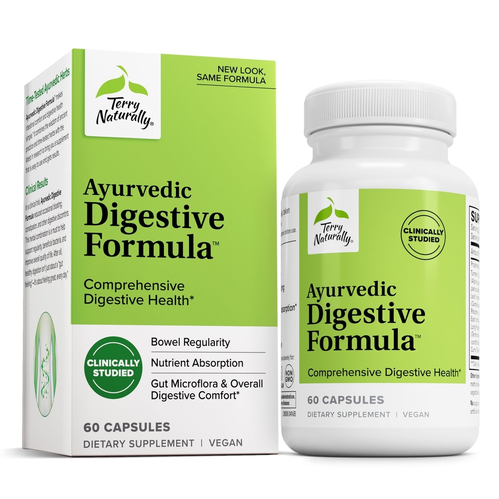 Terry Natural Ayurvedic Digestive Formula - Düzenlilik için Etkili Destek - Bowel Health için Destek - Nutrient Abors Desteği - Gut Health & Gut Microflora - 60 Capsules