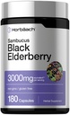 Horbäach Black Elderberry | 3000 mg Capsules | 180 Count | Non-GMO, Gluten Free | Sambucus Ekstraksiyon Tamamlayıcı