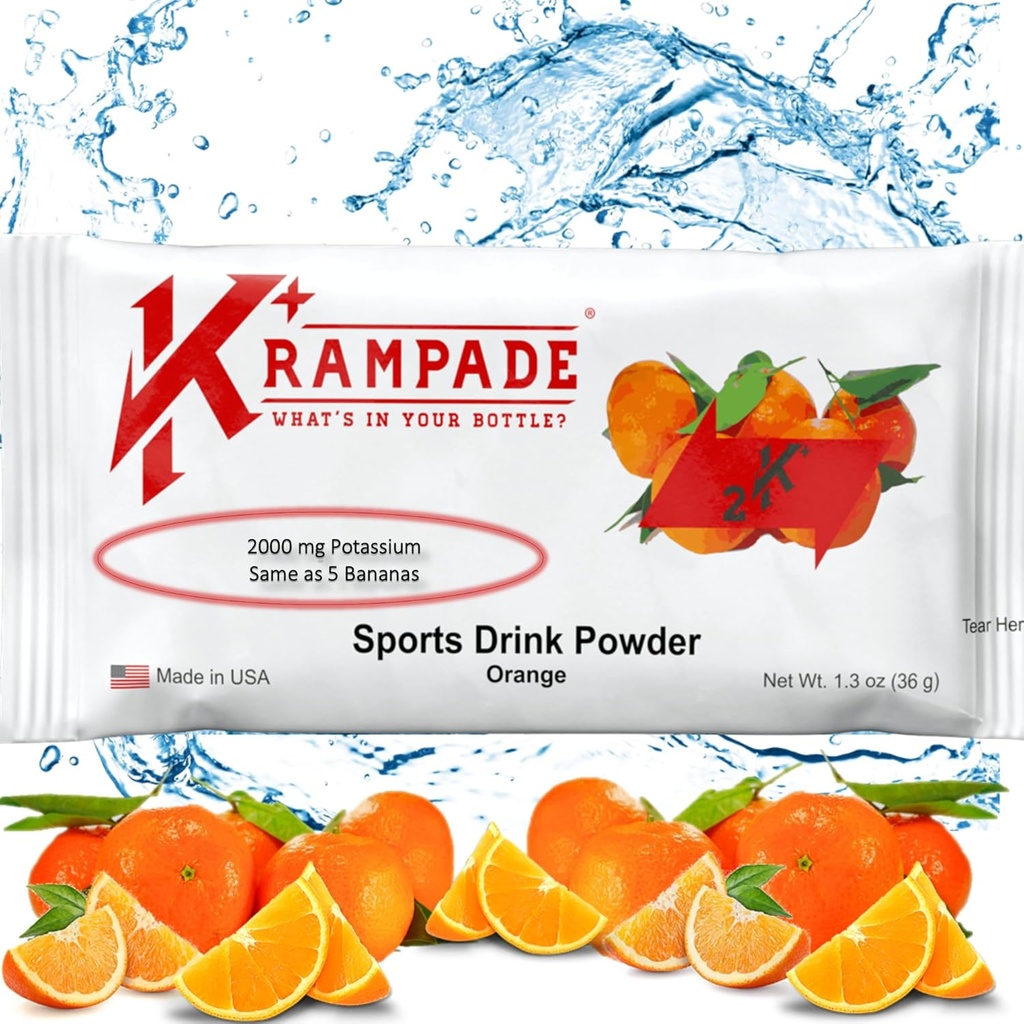 Krampade Original 2K - 2000 mg Pyum Elektrolyte Toz İçecek Mix | Cramp Relief - Hydration - Artan Performans | Orange - 20 Single Service Packets
