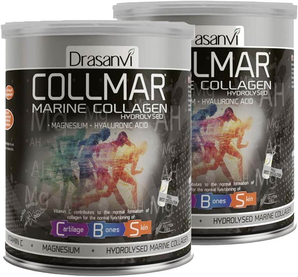 Drasanvi 2 Pack Collmar Hydrolyzed Marine Collagen ile Magnezyum Tozg Vanilla Flavor - Sağlıklı Bir Deri Kartilage ve Bones için İspanyolca Supplements - Mini Tiredness ve Fatigue