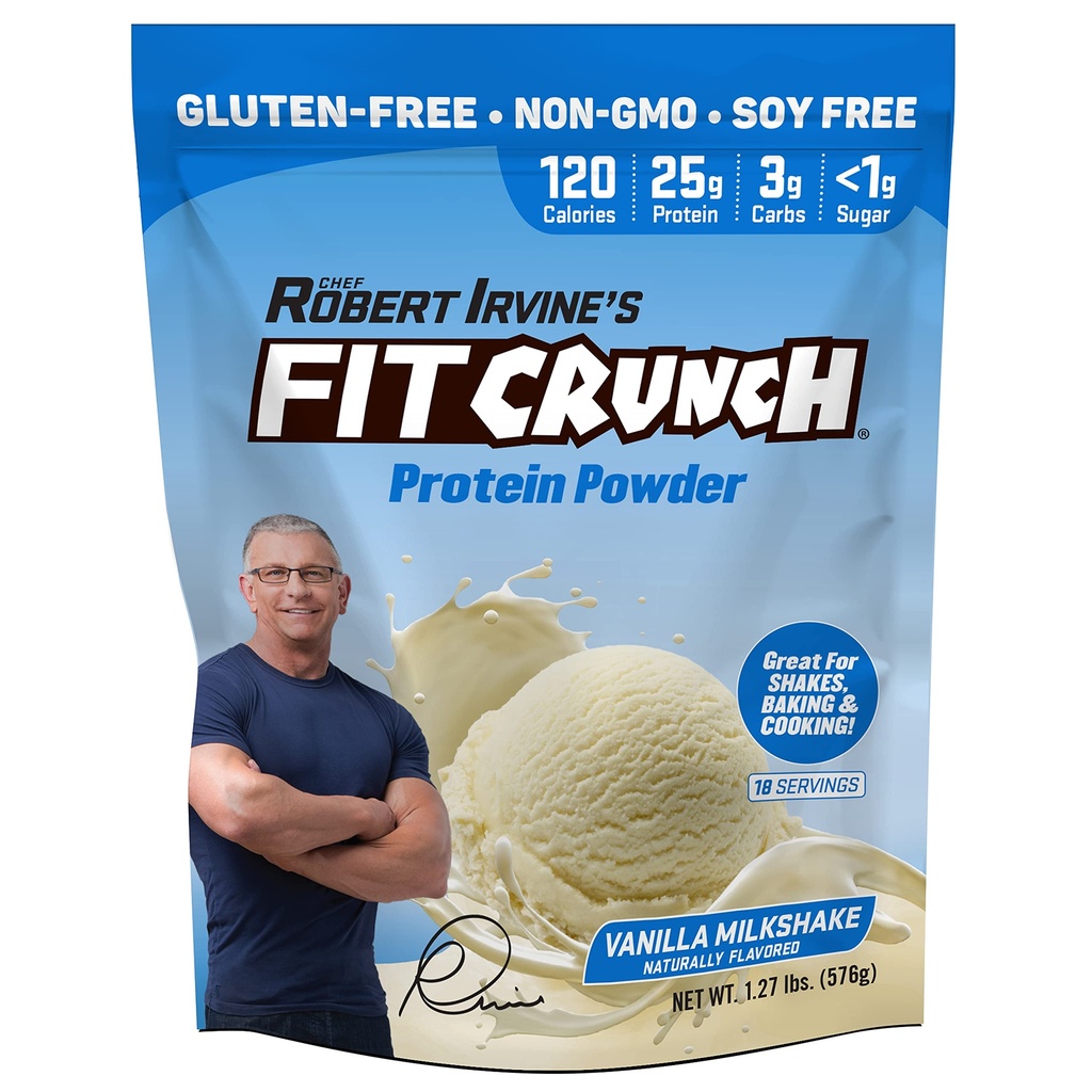 FITCRUNCH Tri-Blend Whey proteini, Keto Friendly, Low Calories, Yüksek Protein, Gluten Free, Soy Free (18 hizmet, Vanilla Milkshake)
