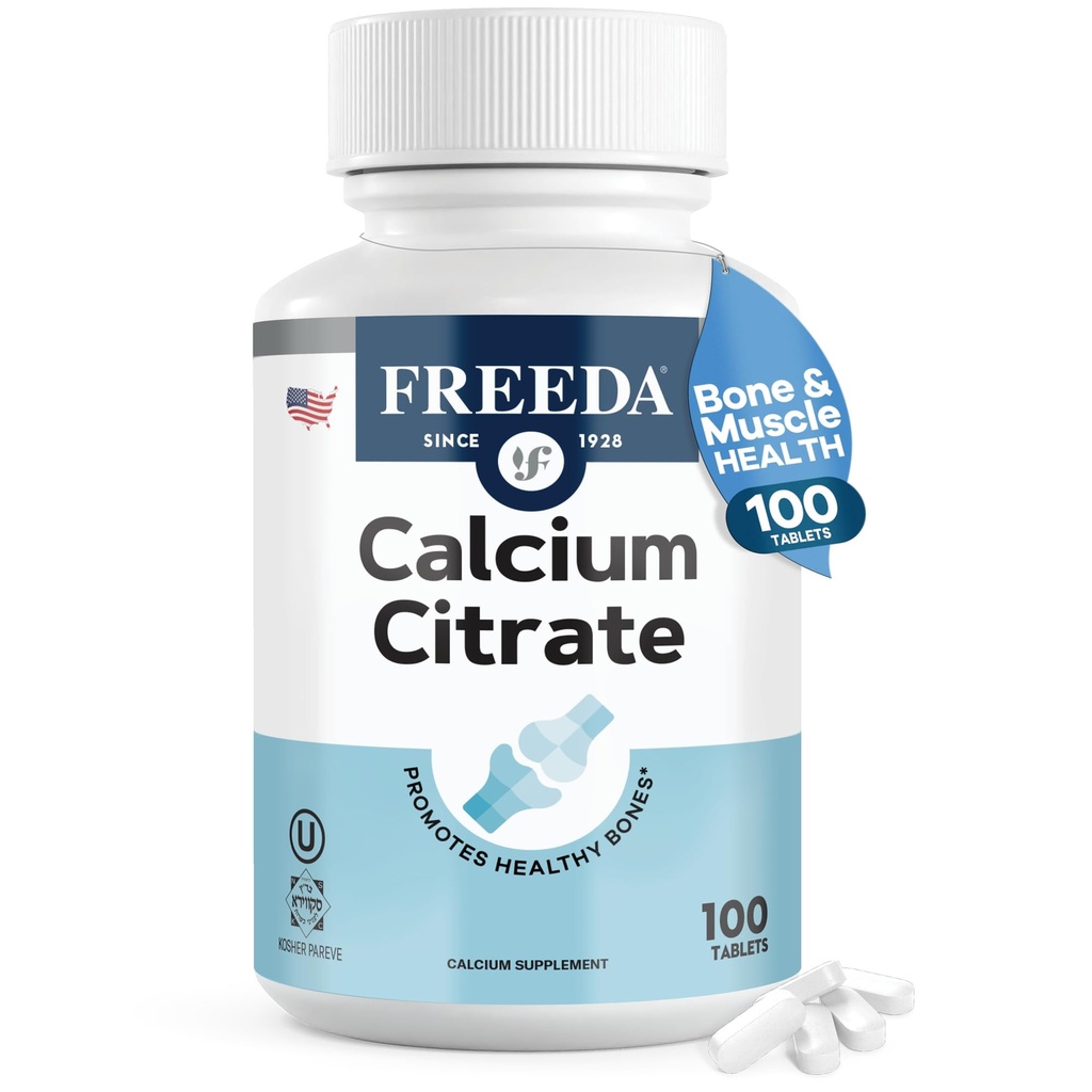 Freedadis Citrate – Kosher Vegan Bone Strength Supplement – Destekler Bone Mechanic & Muscle Function – Kalsiyum 1000 mg per Service – No added Vitamin D – (100 Tablet)