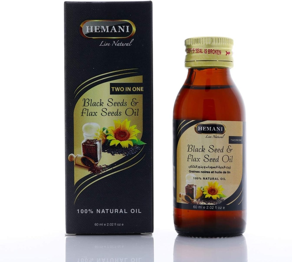 Hemani Cold-Pressed Black Seed ve Flax Tohum Yağı 60 ml- Gluten-Free, Non-GMO, Yüksek Omega 3, 6, & 9, Destekler Ortak, Beyin ve Kalp Fonksiyonlar
