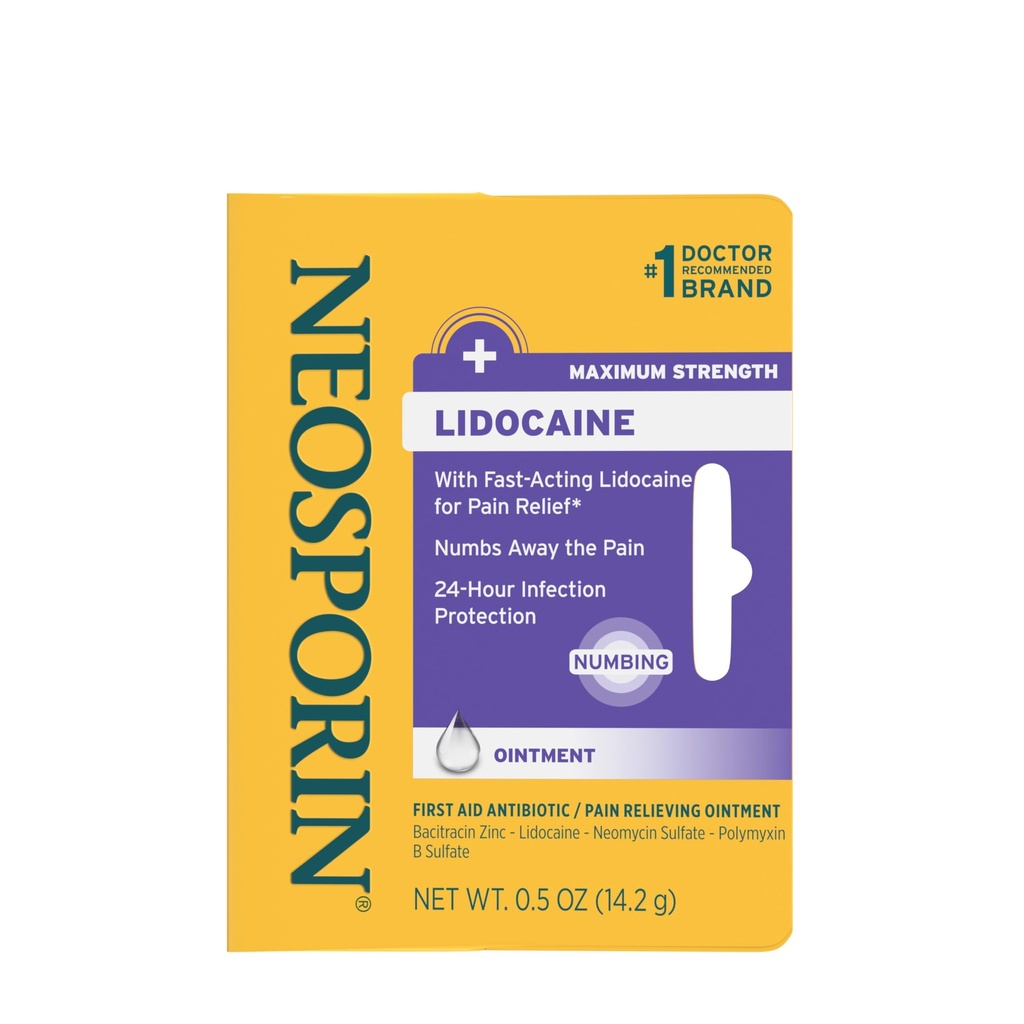 Neosporin + Lidoka First Aid Antibiyotik Ointment, maksimum Kuvvet & Hızlı- Konuyla En İyi Ağrı Reliever, 24 Saat Enfeksiyonu Bu Numbs Away The Pain, Bacitracin çinko, 0,5 ozment, maksimum