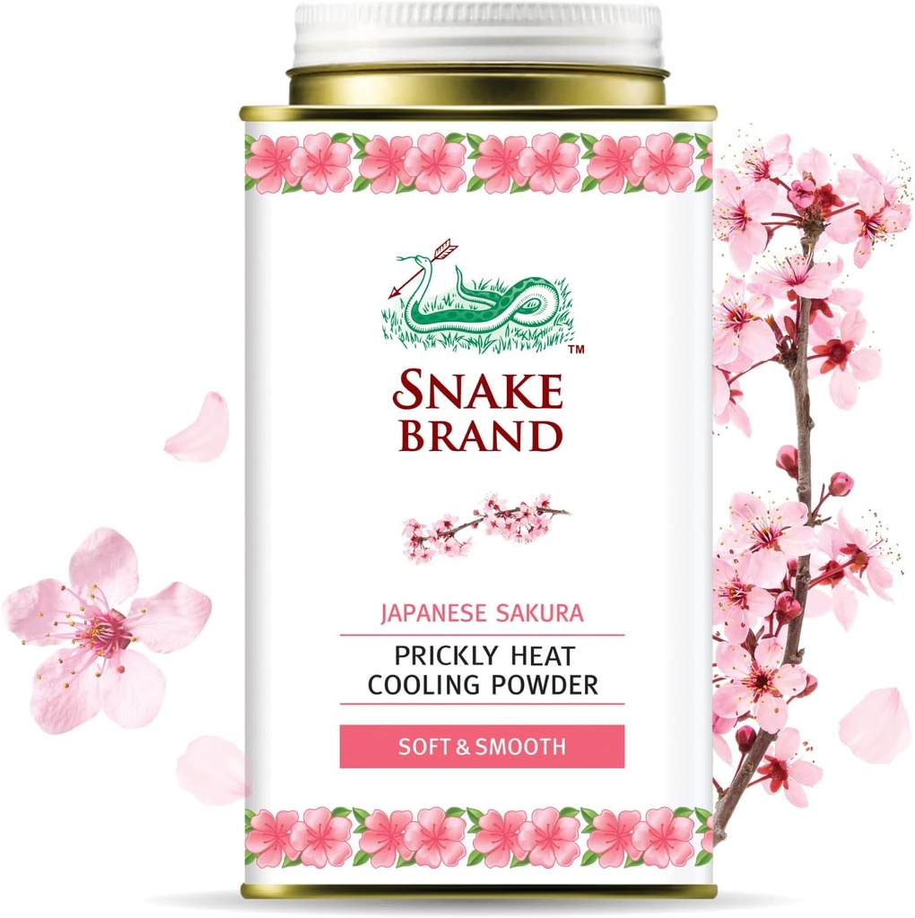 Snake Brand Prickly Heat Soğutma Toz Hergün Kullanımı - Anti-Chafing, Heat Rash Relief, Soft Sakura Scent (4.9 Oz / 140g)