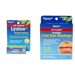 Kuantum Sağlık Lip Clear Lysine+ Cold Sore Treatment Ointment, Say, 0.25 Ounce, Lip Clear Invisible Cold Sore Bandage | Non-Medicated|12 Kont