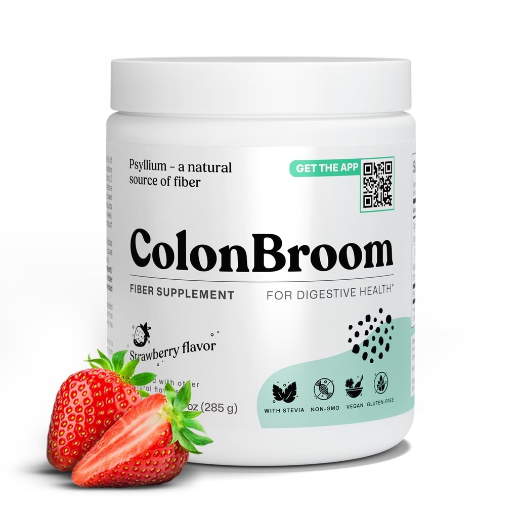 KolonBroom Psyllium Husk Toz (Strawberry) - Bloating Relief & Gut Health - Kolon Broom Fiber Toz İç - Vegan, Gluten Free, Non-GMO Fiber Toz Supplement, 50 Hizmetler