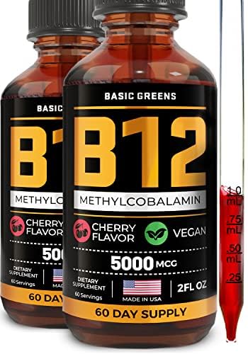 B12 Vitamini Sıvı Ölçeği 5000 mcg – Vegan Me-12 Enerji ve Odak için Yazıyor - Kadınlar ve Erkekler için B 12 Vitamin - Hızlı Absor Mecobalamin - 120 Hizmet - 4 fl oz