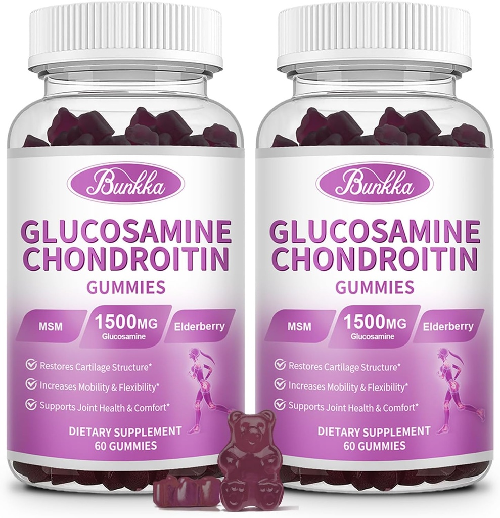 2 Pack Glucosamine Chondroitin Gummies Extra Strength w/MSM,Elderberry,Hyaluronic Acid-Chewable Joint Support Supplement for Women,Men,Adults-Antioxidant Support for Joint Comfort & Mobility