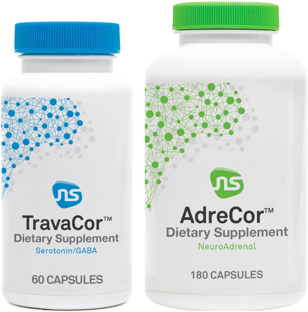 NeuroScience Mood + Adrenal Support Set - AdreCor + TravaCor (2 Products, 180 Capsules, 60 Capsules)