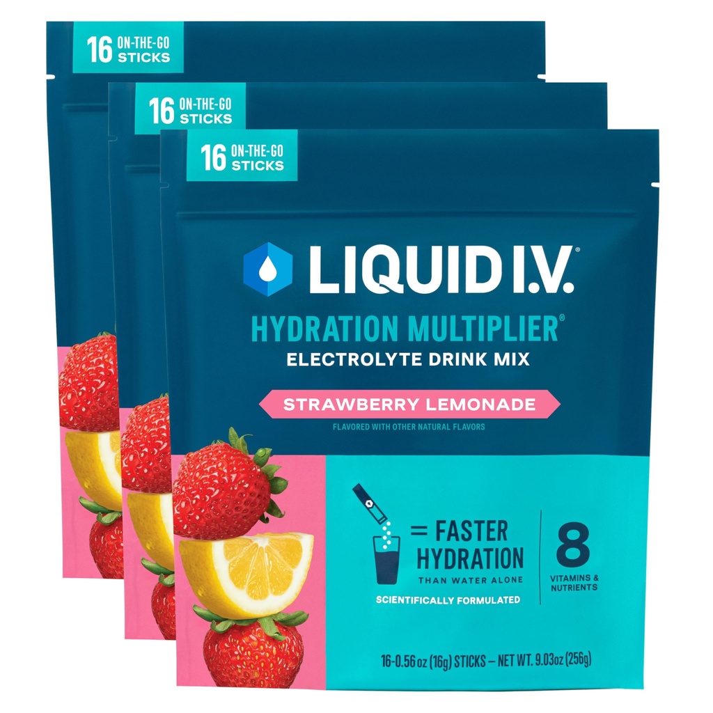 Liquid I.V.® Hydration Multiplier - Strawberry Lemonade | Electrolyte Powder Drink Mix | 3 Pack (48 Servings)