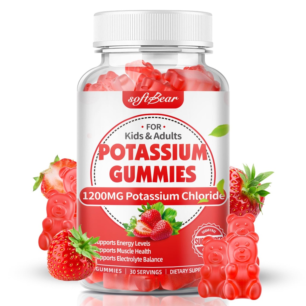 Yetişkinler için yumuşak taşıma Pagon Gummies, Sugar Free P properties Chloride Gummies 1200 mg Support Leg Cramps & Electrolyte Balance High Potency Pyum Tamam, Strawberry Flavor 60 Count