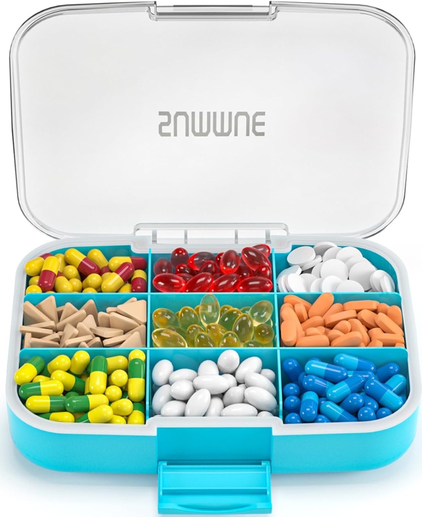 Büyük Pill Organizer, 9 Karşılaştırmalı Seyahat Pill Box Vaka Moisture Önerisi, XL Pill Konteyner Vitaminleri, Cod Liver Oil, Supplements, Drug (Mavi)