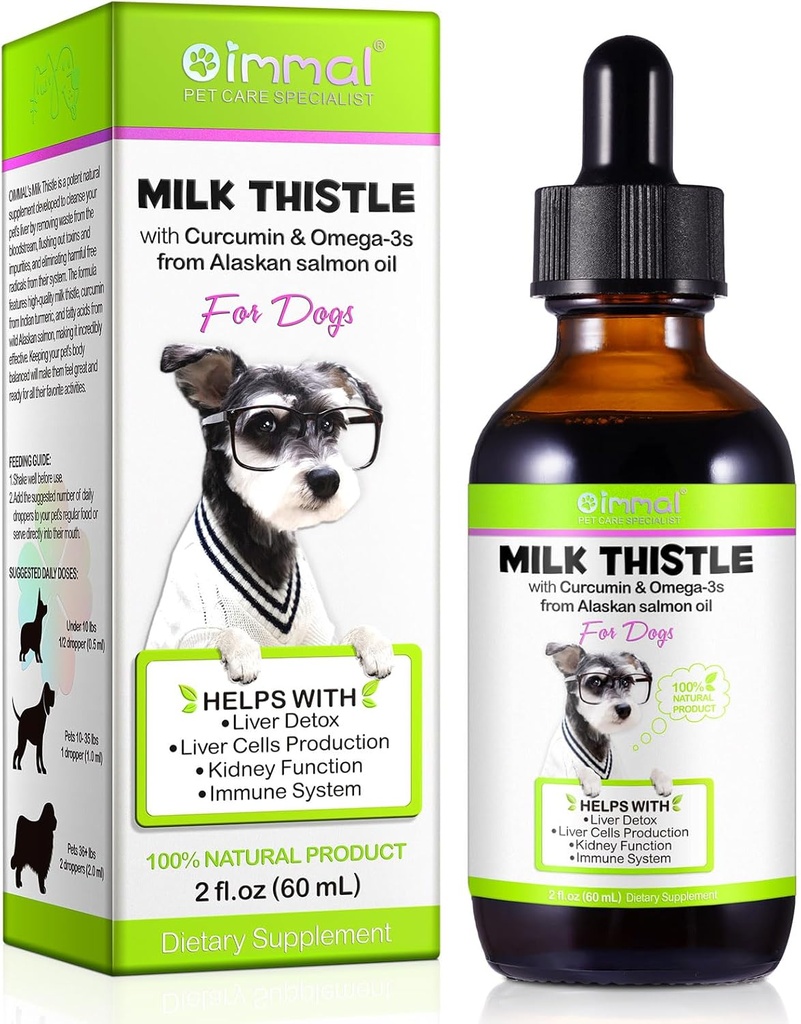 Köpekler için butle, Dog Liver Support Drops - Dog Milk Thistle Helps Dog Liver Detox, Pet Supplement Salmon Oil, Curcumin C3 Kompleksi ve Omega 3 EPA & DHA, Bacon Flavor - 2 fl.oz