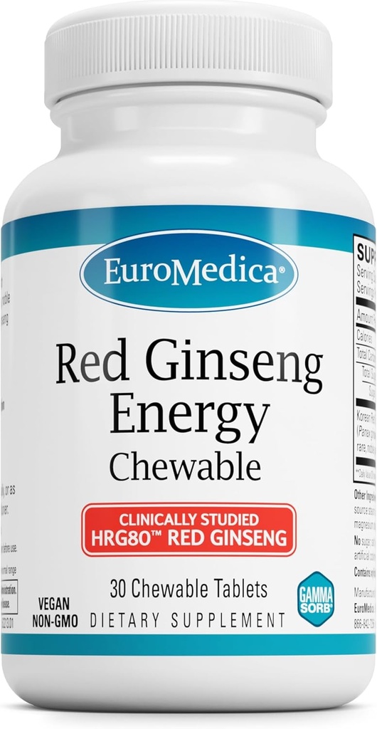 EuroMedica Red BTC Enerji - Sağlıklı Enerji ve Focus'u Desteklemek için Tamam - Kore Kırmızı Deri Tozu - Vegan Tabletleri Sağlıklı Endurance - 30 Chewable Tabletler