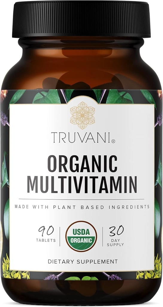 Truva Günlük Organik Multivitamin Supplement - Vegan, Demir & Biotin ile GMO Tabletleri - Süt, Soy ve Gluten Free - 30 Day Supply (90 Tablet)