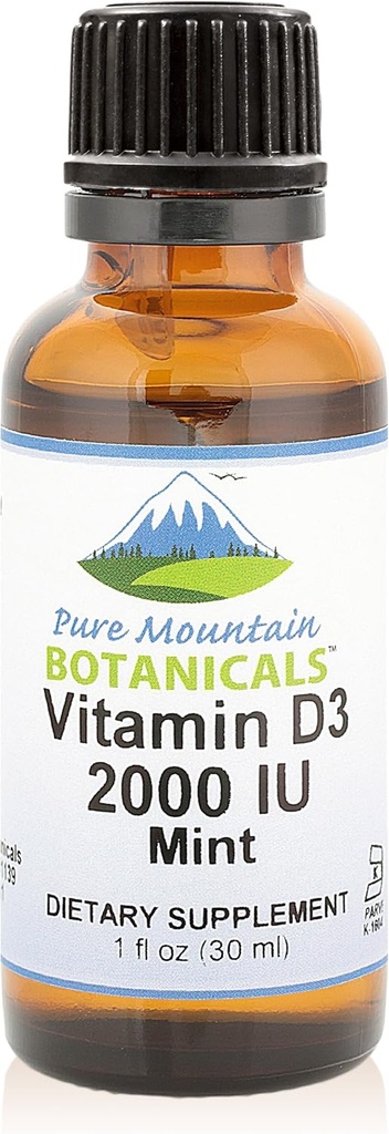 Saf Dağ Botanikleri D Drops - Servis başına Mint Flavored Sıvı Vitamin D3-2000iu - 1oz Şişe