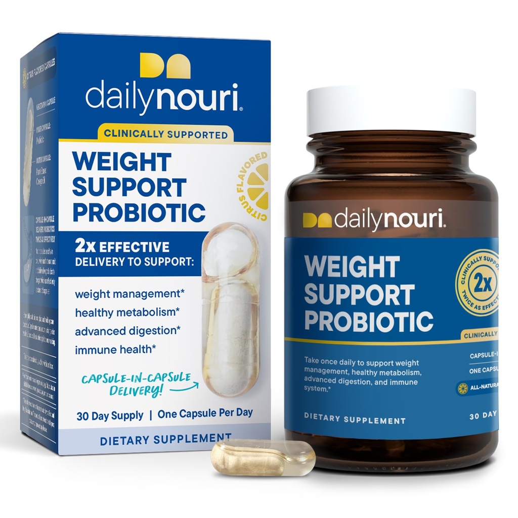 Günlük Nouri Kilo Destek Kadınlar ve Erkekler için Probiyotik | Sağlıklı Kilo Yönetimi, Metabolism, Digestion & Gut Health | 3 Klinik olarak Studied Strains + Vegan Omega Oil | 30 Günlük Supply