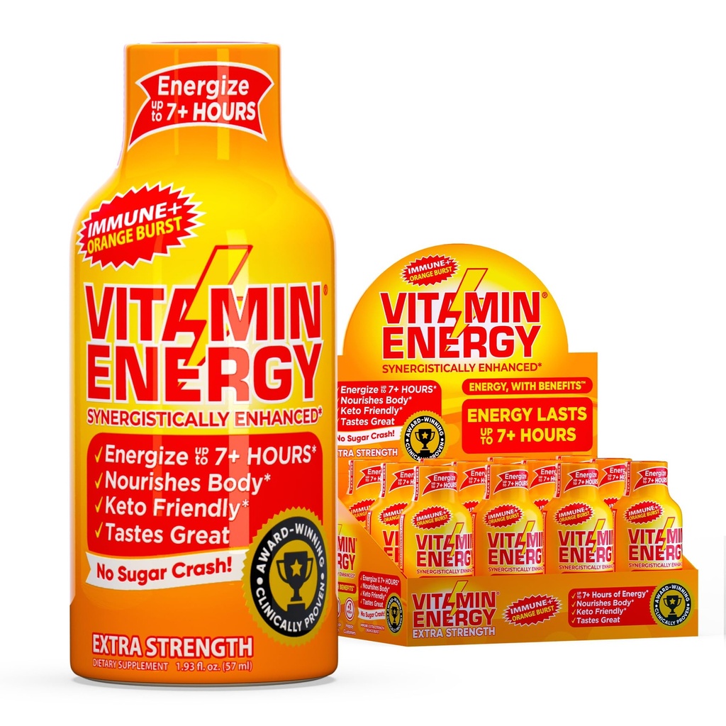 Enerji Vitamini Immune+ Ekstra Güçlü Enerji Shot Orange Burst 12 Pack, 260 mg Natural Caffeine, B-Vitamins, Citicoline, Green Tea, Immunity & Focus Support, Zero Sugar, Gluten-Free 1.93 fl ozz
