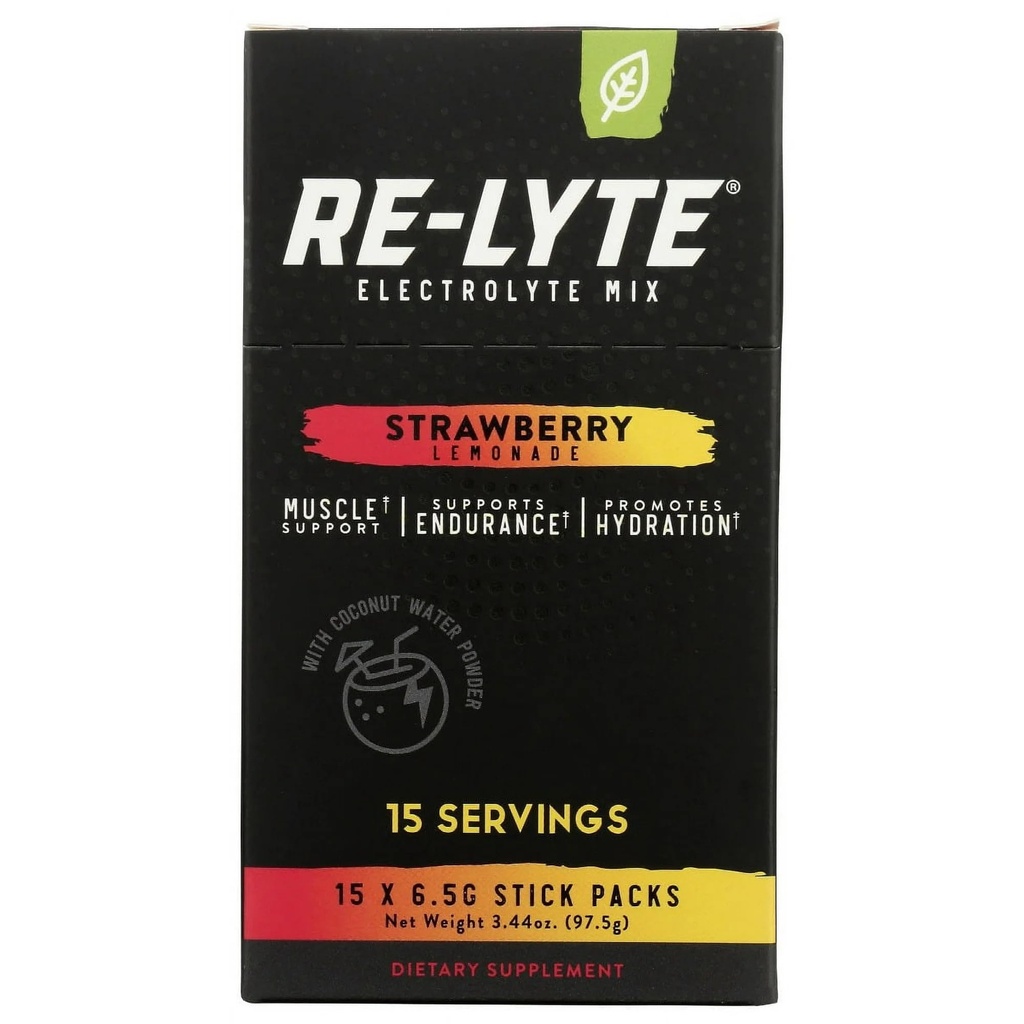 RELYTE Re-Lyte Electrolyte Drink Mix Strawberry Lemonade 15 Hizmet Paketleri 3.44 oz.