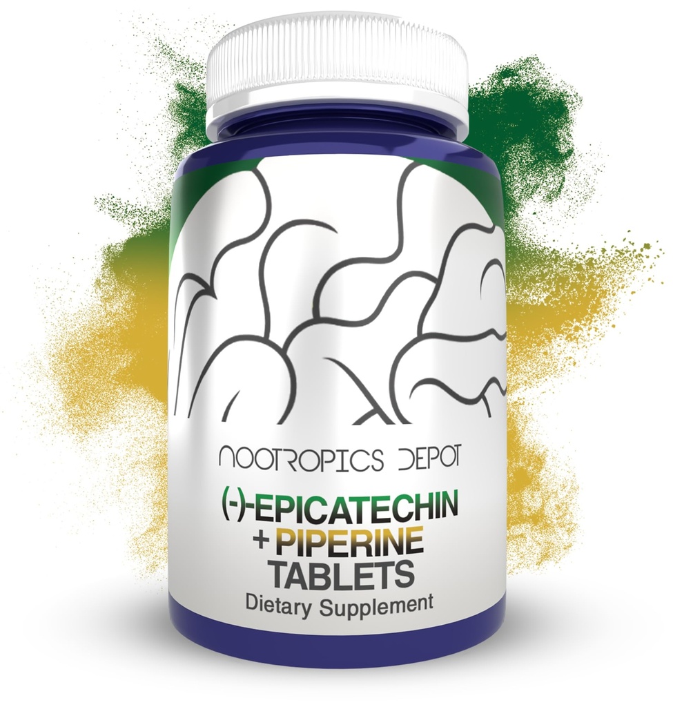 Nootropics Depot Epicatechin Tabletler | 200 mg (-)-Epicatechin + 6 mg Piperine for Bioavailability | Yeşil Çay Ekstraksiyonu | Kar Mass, Cardiovascular Health, and Energy | 30 Kont