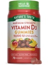 Doğanın Gerçek Vitamin D3 Gummies | 10000 IU | 70 Kont | Peach Flavor | Vegetarian, Non-GMO & Gluten Free Supplement Supplement