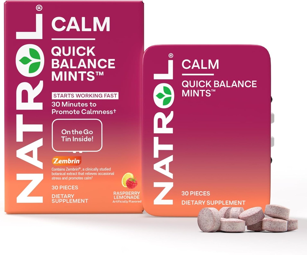Natrol Hızlı Denge Calm Mints, Diyetsel Tamam, Raspberry Lemonade Yapay olarak Flavored, 30 Kont, 15 Day Supply